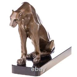 Art Deco Bronze Panther Sculpture Sitting on Marble After Henry Moore