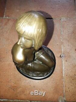 Art Deco Bronze Sculpture Amedeo Gennarelli 1881-1943 Young Girl Squatting