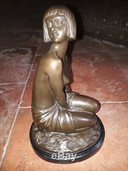 Art Deco Bronze Sculpture Amedeo Gennarelli 1881-1943 Young Girl Squatting
