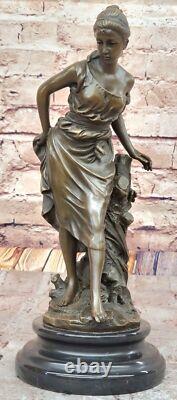 Art Deco Bronze Sculpture European Woman Figurine Girl Open Art Detail