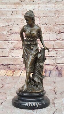 Art Deco Bronze Sculpture European Woman Figurine Girl Open Art Detail