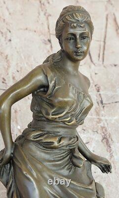 Art Deco Bronze Sculpture European Woman Figurine Girl Open Art Detail