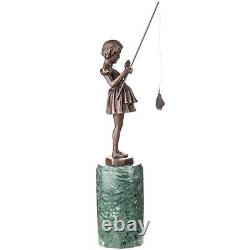 Art Deco Bronze Sculpture Girl with Fishing Rod after Ferdinand Preiss