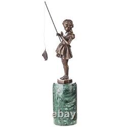 Art Deco Bronze Sculpture Girl with Fishing Rod after Ferdinand Preiss