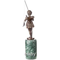 Art Deco Bronze Sculpture Girl with Fishing Rod after Ferdinand Preiss