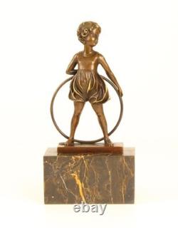 Art Deco Bronze Sculpture Girl with Hoop Circle after Ferdinand Preiss