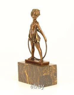 Art Deco Bronze Sculpture Girl with Hoop Circle after Ferdinand Preiss