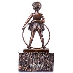 Art Deco Bronze Sculpture Girl with Hoop Circle after Ferdinand Preiss