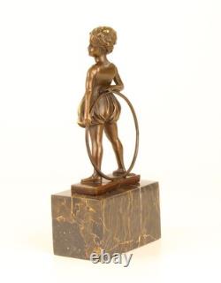 Art Deco Bronze Sculpture Girl with Hoop Circle after Ferdinand Preiss