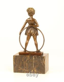 Art Deco Bronze Sculpture Girl with Hoop Circle after Ferdinand Preiss