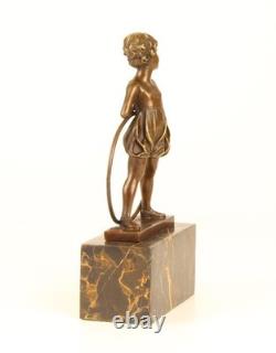 Art Deco Bronze Sculpture Girl with Hoop Circle after Ferdinand Preiss