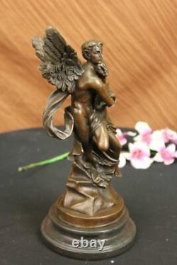 Art Deco Bronze Sculpture Marble Angel Psyche And Eros Statue Cupid Artwork