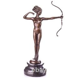 Art Deco Bronze Sculpture Nude Woman with Bow after M. Bouraine