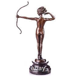 Art Deco Bronze Sculpture Nude Woman with Bow after M. Bouraine