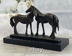 Art Deco Bronze Sculpture Statue 2 Horses Figure Marble Base XL Sale