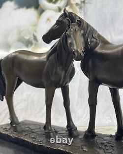 Art Deco Bronze Sculpture Statue 2 Horses Figure Marble Base XL Sale