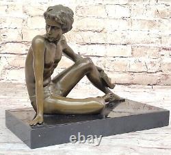 Art Deco Bronze Sculpture of a Boy Reading a Book on the Beach Vintage