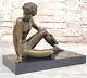 Art Deco Bronze Sculpture Of A Boy Reading A Book On The Beach Vintage