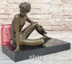 Art Deco Bronze Sculpture of a Boy Reading a Book on the Beach Vintage