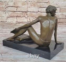 Art Deco Bronze Sculpture of a Boy Reading a Book on the Beach Vintage