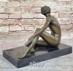 Art Deco Bronze Sculpture of a Boy Reading a Book on the Beach Vintage