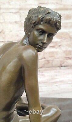 Art Deco Bronze Sculpture of a Boy Reading a Book on the Beach Vintage