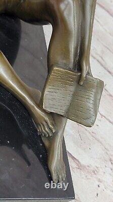 Art Deco Bronze Sculpture of a Boy Reading a Book on the Beach Vintage