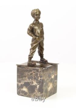 Art Deco Bronze Sculpture of a Boy with Skis after Ferdinand Preiss