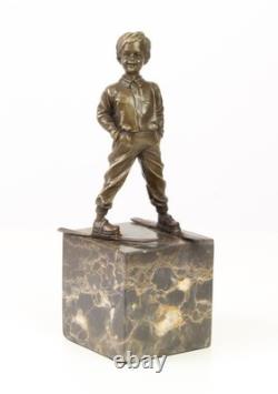 Art Deco Bronze Sculpture of a Boy with Skis after Ferdinand Preiss