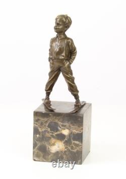 Art Deco Bronze Sculpture of a Boy with Skis after Ferdinand Preiss