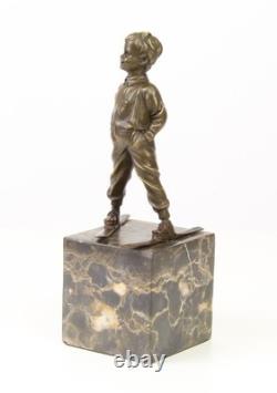 Art Deco Bronze Sculpture of a Boy with Skis after Ferdinand Preiss