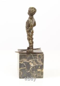 Art Deco Bronze Sculpture of a Boy with Skis after Ferdinand Preiss