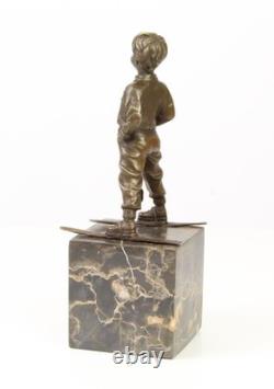 Art Deco Bronze Sculpture of a Boy with Skis after Ferdinand Preiss