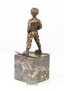 Art Deco Bronze Sculpture of a Boy with Skis after Ferdinand Preiss
