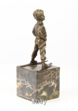 Art Deco Bronze Sculpture of a Boy with Skis after Ferdinand Preiss