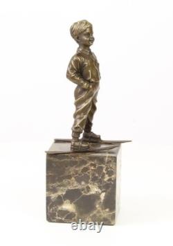 Art Deco Bronze Sculpture of a Boy with Skis after Ferdinand Preiss