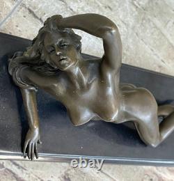 Art Deco Bronze Sculpture of a Nude Woman Dreaming, Signed