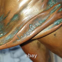 Art Deco Bronze Sculpture of a Semi-Nude Woman Throwing a Javelin, Signed Josselin