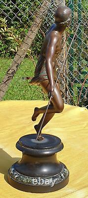 Art Deco Bronze Sculpture of a Semi-Nude Woman Throwing a Javelin, Signed Josselin