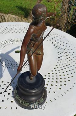 Art Deco Bronze Sculpture of a Semi-Nude Woman Throwing a Javelin, Signed Josselin