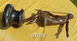 Art Deco Bronze Sculpture of a Semi-Nude Woman Throwing a Javelin, Signed Josselin