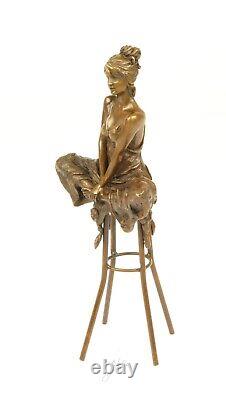 Art Deco Bronze Sculpture of a Semi-Nude Woman on a Stool After Pierre Collinet