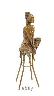 Art Deco Bronze Sculpture of a Semi-Nude Woman on a Stool After Pierre Collinet