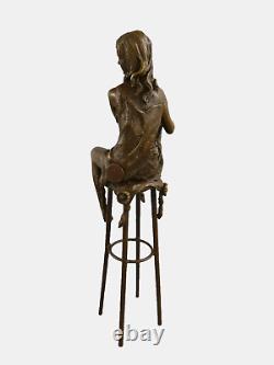 Art Deco Bronze Sculpture of a Semi-Nude Woman on a Stool after Pierre Collinet