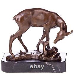 Art Deco Bronze Sculpture of a Stag with Fawn After Barye