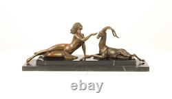 Art Deco Bronze Sculpture of a Woman with an Antelope after A. Vitaleh