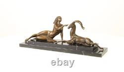 Art Deco Bronze Sculpture of a Woman with an Antelope after A. Vitaleh