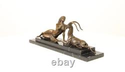 Art Deco Bronze Sculpture of a Woman with an Antelope after A. Vitaleh