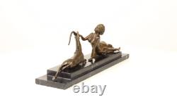 Art Deco Bronze Sculpture of a Woman with an Antelope after A. Vitaleh