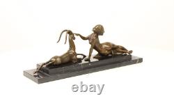 Art Deco Bronze Sculpture of a Woman with an Antelope after A. Vitaleh